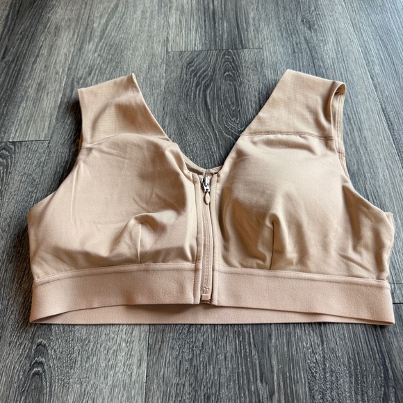 Tommie Copper Beige Zip-Front Sports Bra Size XL